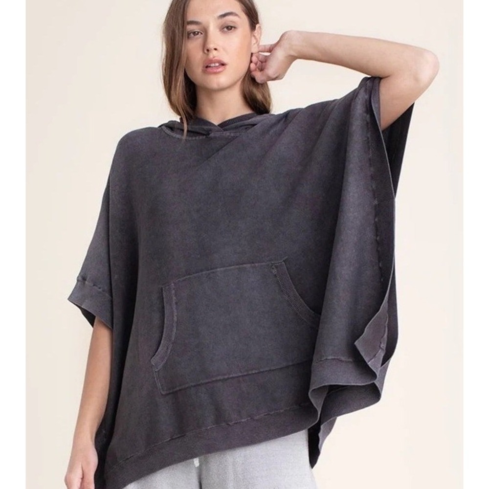 Barefoot Dreams Sunbleached Poncho Women OS Faded Black Cotton Knit Loungewear